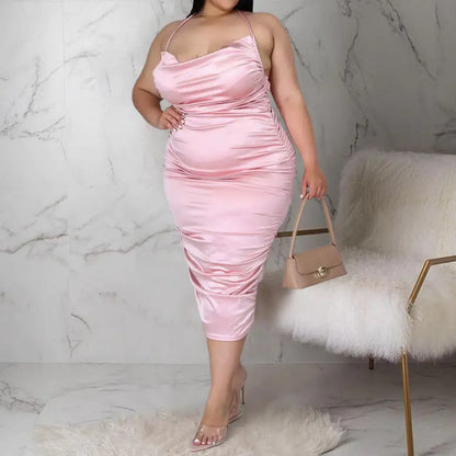 Plus Size Sleeveless Satin Midi Dress