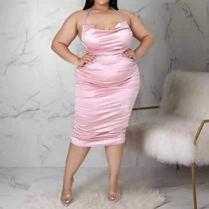 Plus Size Sleeveless Satin Midi Dress