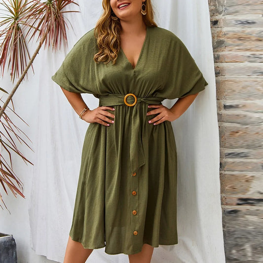 Plus Size Dress V-Neck Full Sleeve